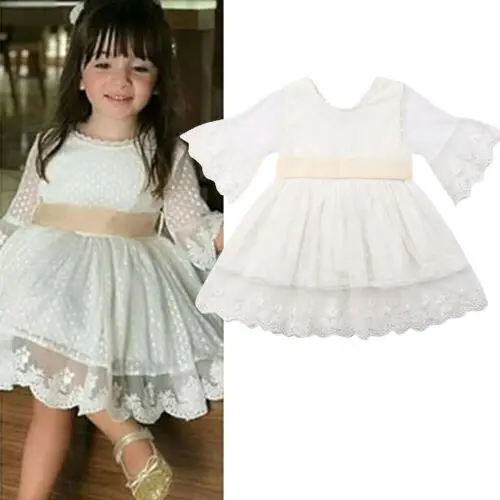 

Baby Girls White Lace Dress Dresses Christening Bridesmaid Flower Girl