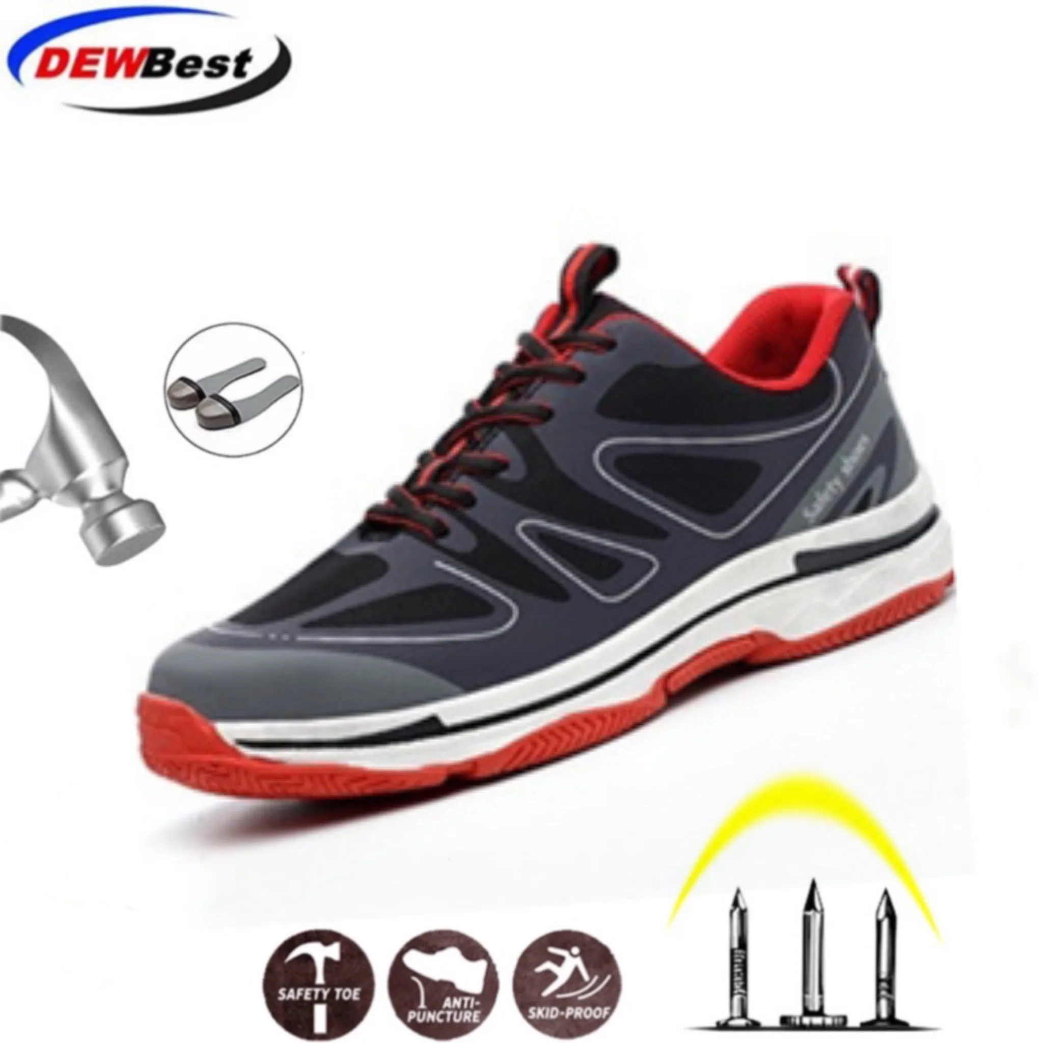 

DEWBEST 2019 Men's Safety Shoes Lightweight Breathable Anti-smashing Anti-puncture Non-slip Reflective Casual Sneaker Work Boots