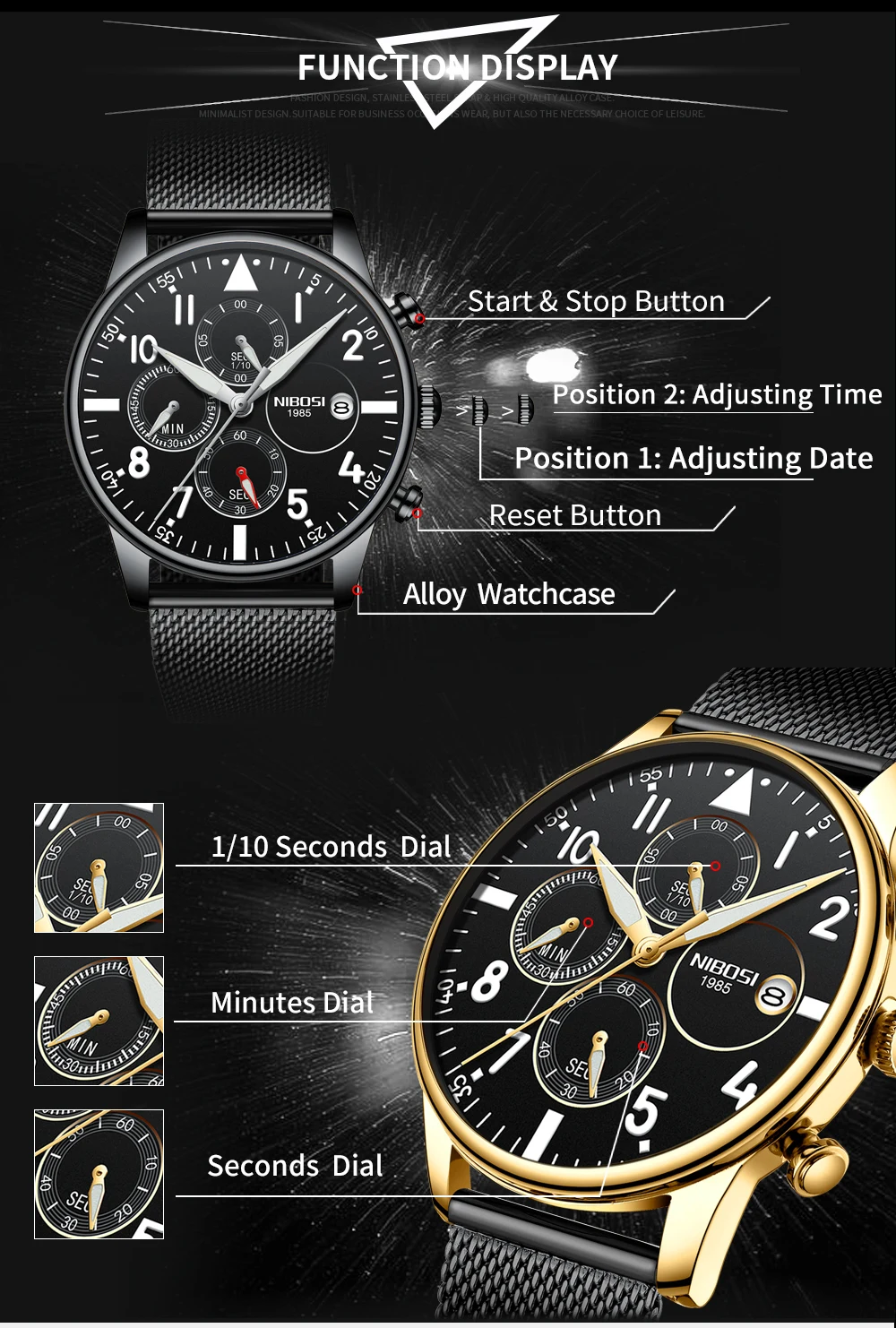 NIBOSI Men Watch 2019 Luxury Brand Waterproof Fashion Quartz Watch Stainless Steel Male Clock Relogio Masculino Dourado Saat (5)