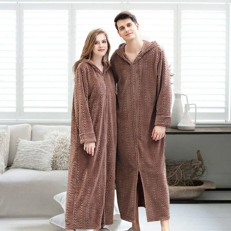 Женские теплые халаты на молнии, бархатный длинный халат, фланелевая ночная рубашка для мужчин и женщин, утолщенный фланелевый Халат-кимоно