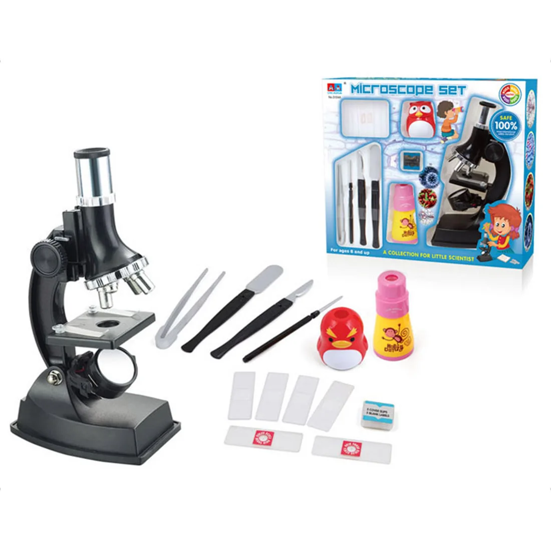 

900x Children Microscope Set with Lamp Kids Biological science educational model Toys Baby Microscope Model Toy Kit