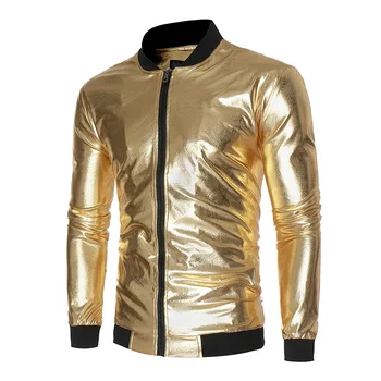 

Idopy Men`s Gold Baseball Jacket Stage Performance Concert Party Nightclub Floral Hip Hop Dance Varsity Jacket For Man Women
