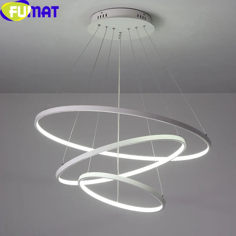 

FUMAT PVC Lampshade Pendant Lights for Living Room Dinning Room Bedroom Lampara Aluminum Circle Rings Modern LED Hanging Lamp