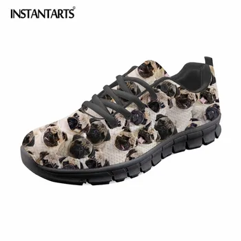 

INSTANTARTS Cute Pug Dog Puzzle Printing Men Casual Sneakers Lightweight Lace Up Flat Shoes Boys Male Breathable Mesh Flats Man