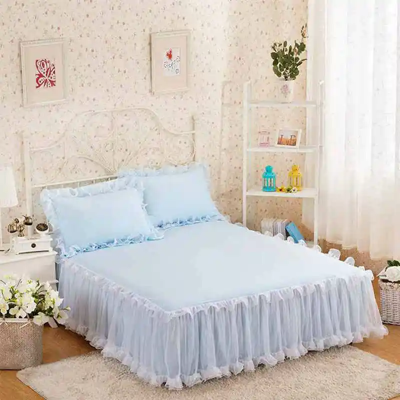 

New Princess Bedding Bed skirt Romantic Lace Bedclothes Bed Cover Girls Wedding Bedspread bed sheet Home decoration Full/Queen