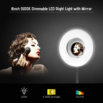 

5500K LED Ring Video Light 24W Dimmable Fill Light with Makeup Mirror Deskclip Bendable Pole for Photo Live Video Lighting