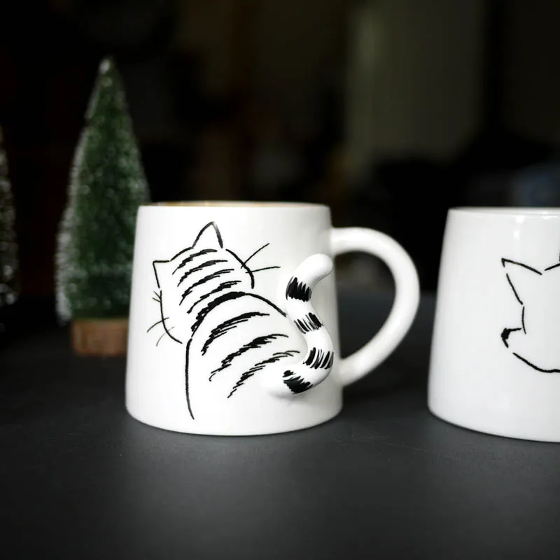 Новинка, креативные кружки с кошачьим хвостом, милые кружки с собачьим хвостом и кроличьим хвостом, керамическая кружка с животными, Офисная кофейная чашка для путешествий, подарок - Цвет: Cat