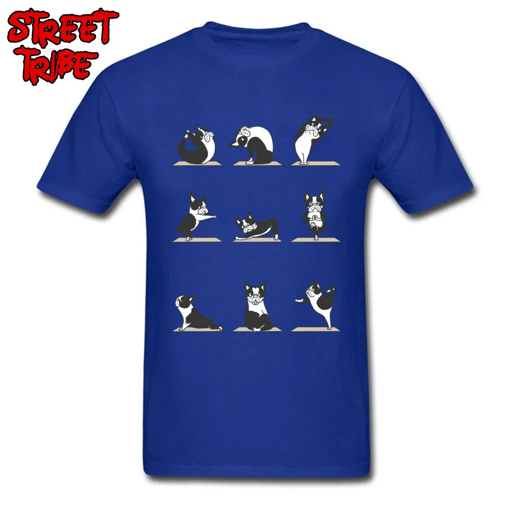 NormalSummer Short Sleeve Tops Shirts Lovers Day On Sale O Neck Pure Cotton Tops Shirts Men Top T-shirts Boston Terriers Yoga Boston Terriers Yoga blue