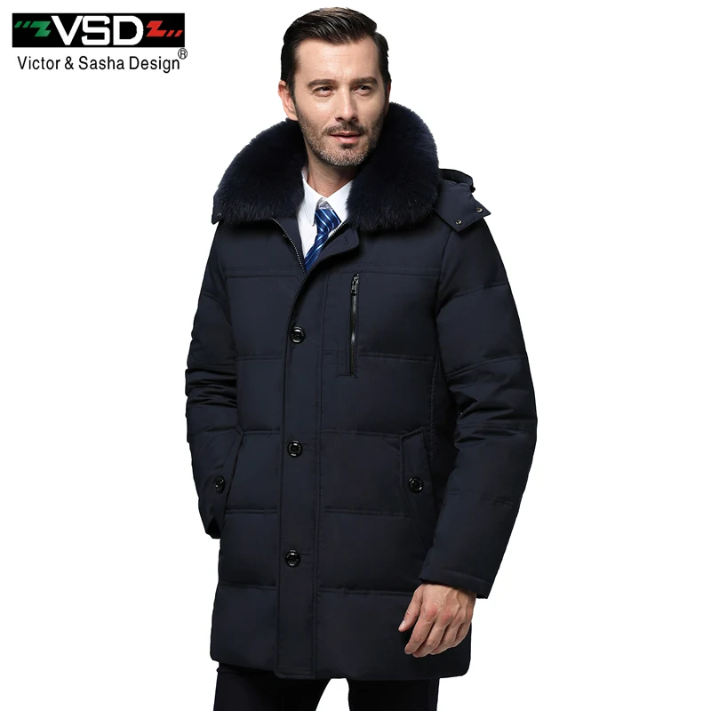 

VSD Winter New Duck Down Jacket Real Fur Collar Men's Fashion High Quality Father Clothing Casual Jackets Thickening Parkas V970