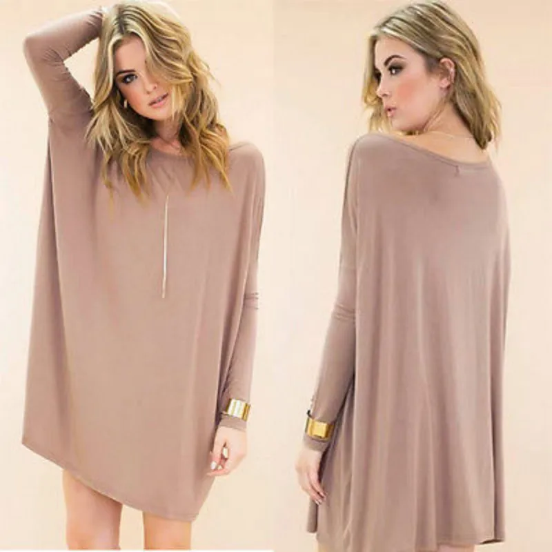 

Plus Size 2017 Spring Autumn Women Casual Long Sleeve T Shirt Long Style Tunic Solid Top Scoop Neck T-Shirt for Women S~ XL
