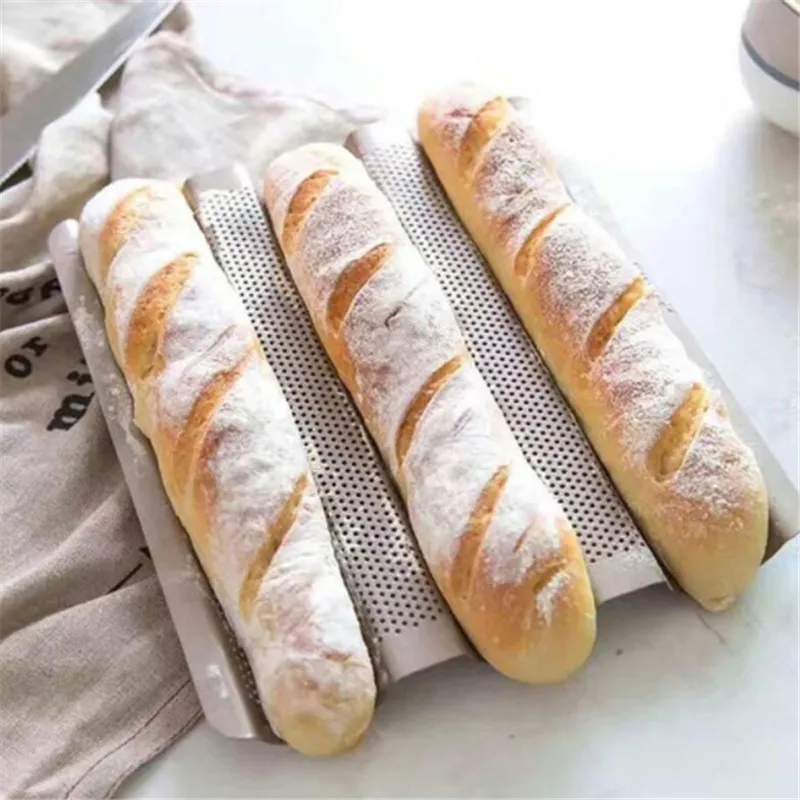 1PC Carbon Steel 3-slot Non-stick Baguette Baking Tray Loaf Mould French Bread Pan Bake Tools Gold Color Baguette Frame-896754 1PC Carbon Steel 3-slot Non-stick Baguette Baking Tray Loaf Mould French Bread Pan Bake Tools Gold Color Baguette Frame-896754