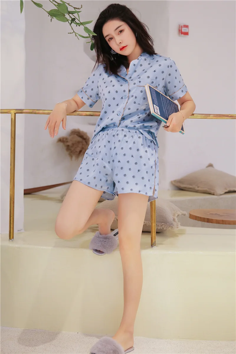 2 шт. спальный костюм для женщин Pijama Сексуальная Шелковая пижама для женские пижамы Лето 2019 новая ночная одежда шорты пижамы Fdfklak