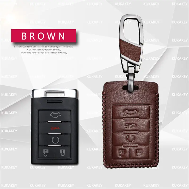 KUKAKEY чехол для автомобильного ключа из натуральной кожи для Cadillac CTS Escalade SRX ATS STS чехол для ключа держатель сумка аксессуары для автомобиля - Название цвета: 5Button Brown