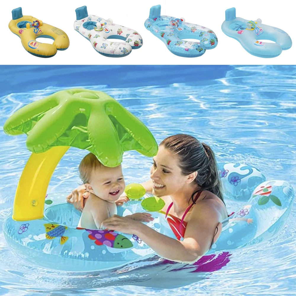 

DMAR Inflatable Swimming Ring for Baby Parents Together Canopy Boat Pool Float Mattress Circle Beach Summer Water Game Party Toy