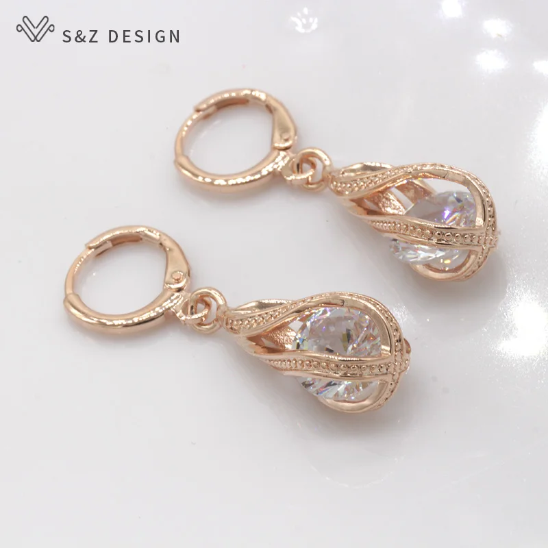 S& Z хит AAA циркон 585 розовое золото цвет капли воды Висячие серьги корейские для женщин модные ювелирные изделия - Окраска металла: White