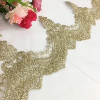 

Luxury Gold Alencon Lace Trim Scallop Cord Lace Trim, Bridal Lace Trim With Floral 5.9" Wide 3 Yards