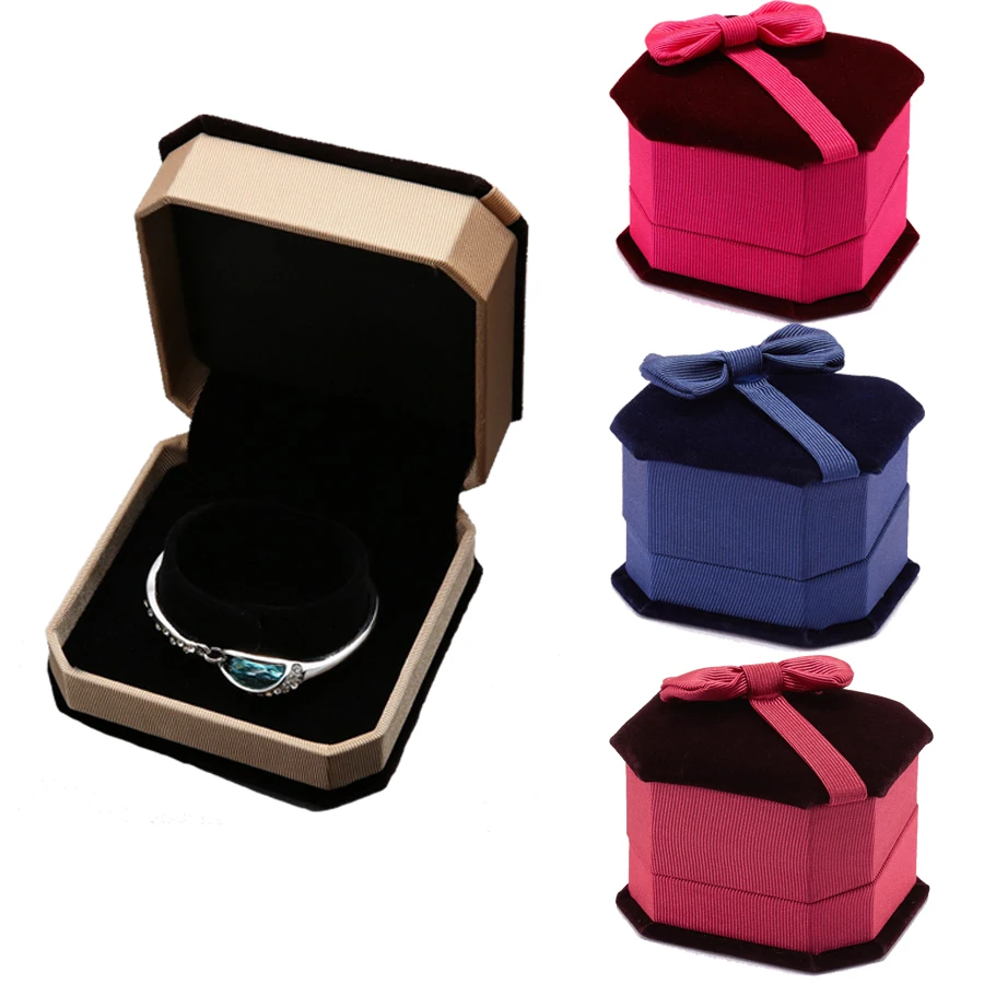 

1pcs Square Velvet Earrings Ring Box Bowknot Rose Red Blue Jewelry Organizer Box Storage Rings Display Case Gift Boxes