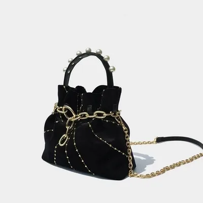 

Women pearl Shoulder Bags Handbag Velvet Beam Port Solid Color Mobile Phone Soft Package Tote For Female Purse Accessories