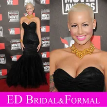 Amber Rose Schwarz Kleid 16tel jährliche Kritiker Choice Film Red Carpet Mermaid Tüll Promi Abendkleid