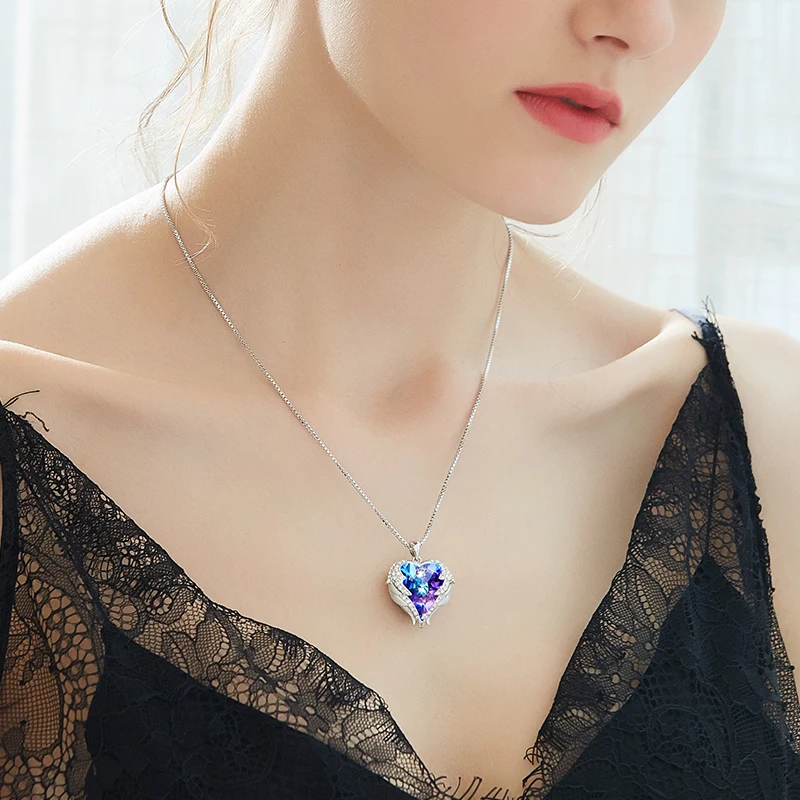 CDE женское серебряное ожерелье украшено кристаллами от Swarovski ожерелье крылья Ангела сердце кулон подарок на день Святого Валентина