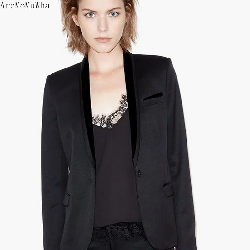 Skup AreMoMuWha koronkowy dekolt w serek z sztucznego jedwabiu satynowa koszulka krótkie nosić jesienią i zimą wziąć kobiety luźny dół ShirtQX488