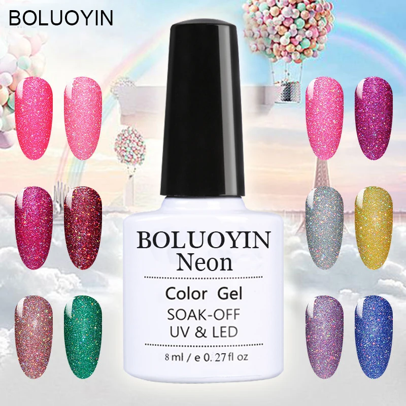 

8ML Glitter Neon UV Nail Gel Polish Semi Permanent UV Led Gel Varnish Nail Art Soak Off Rainbow Colorful Gel Nail Polish