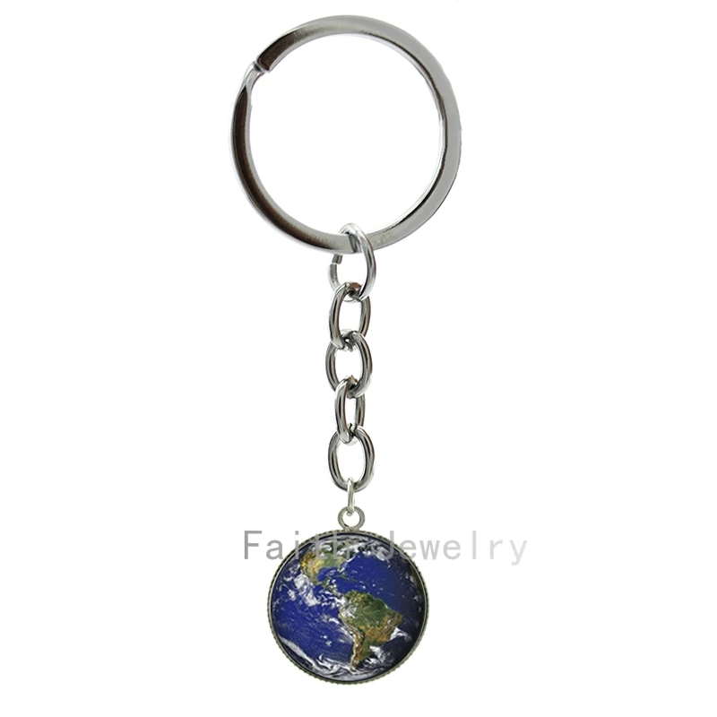 

Fashion blue sea style World Earth keychain charming Planet Earth picture key chain astronomy jewelry school gifts