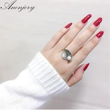 ANENJERY – bague en argent Sterling 925 pour femmes, Vintage, feuille d'argent thaïlandais, perle, personnalité, S-R89