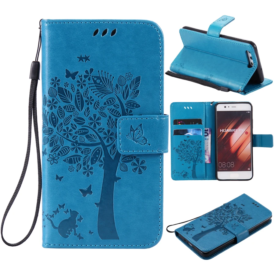 

Wallet Magnet Flip Cover Leather Case sFor Fundas huawei p10 lite case For huawei p10 / p10 plus case Coque 3D Pattern Tree Cat