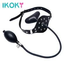 IKOKY Oral Fixation Взрослых Игры Флирт Надувные ПУ Кожаный Ремешок Рот Кляп Рот Чучела Удерживающих Устройств Секс Игрушки для Семейных Пар