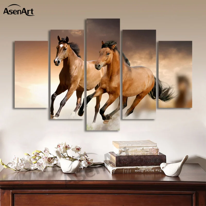 

5 Panel Canvas Art Running Horse Painting Animal Painting Print On Canvas Wall Pictures for Living Room Home Decor No Frame