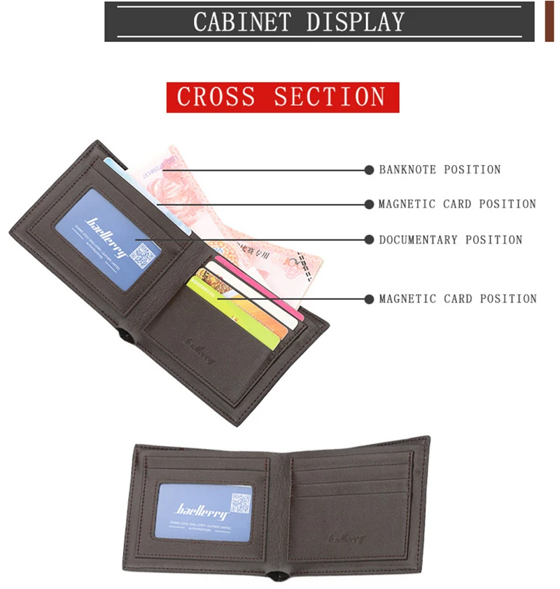 Мужской короткий кошелек повседневный pu кожаный держатель для карт черный мужской брендовый кошелек