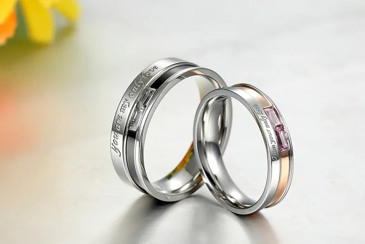 Классическое кольцо для пары из нержавеющей стали с кристаллами, обручальное кольцо для мужчин и женщин, набор колец с надписью "You are my only Love", 1 шт