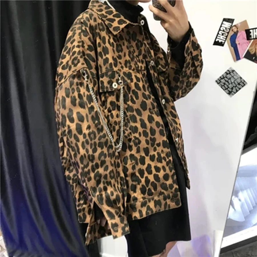 Harajuku Leopard Новая корейская Ins свободная Ретро Мужская куртка пилот Осенняя мужская