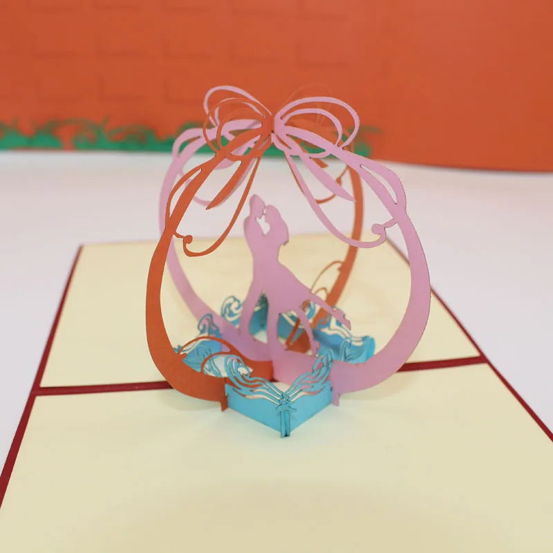  (10 pieces/lot)3D Pop Up Laser Cut Lovers Dancing Wedding Invitation Handmade Swan Greeting Card fo - 32804842095