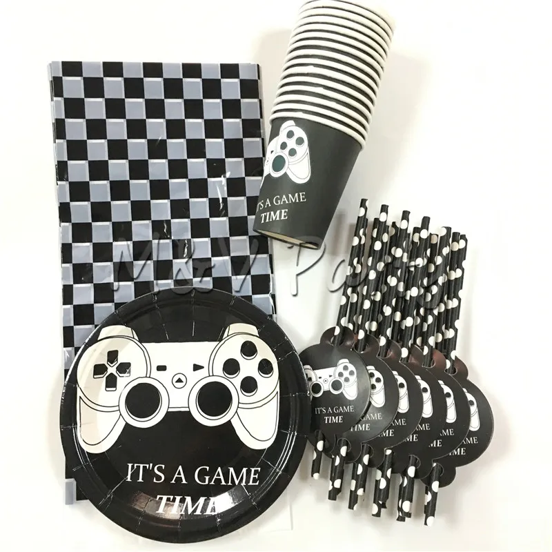 

49pcs/lot Racing Game Theme Disposable Tableware Set Paper Cup Plates Straw Tablecloth Set Boy Game Party Decoration Supplies