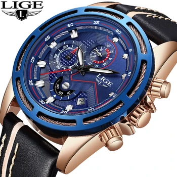 

2018 LIGE Men Watches Top Brand Luxury Fashion Sport Watch Men Military Waterproof Leather Quartz WristWatch Relogio Masculino
