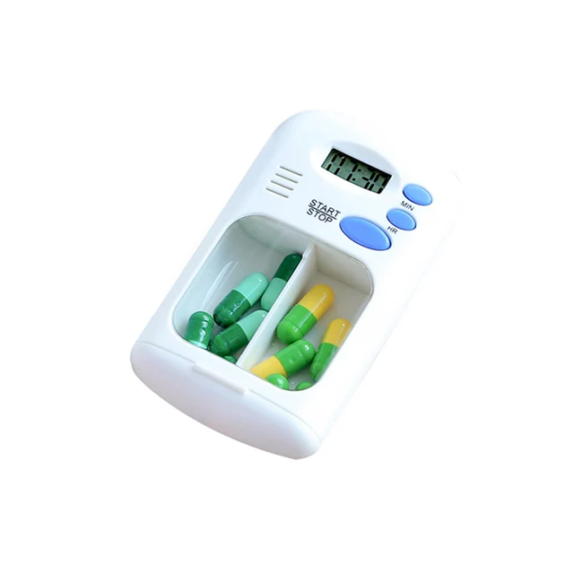 Portable Smart LCD Digital 2 Grids Medicine Pill Box Alarm Time