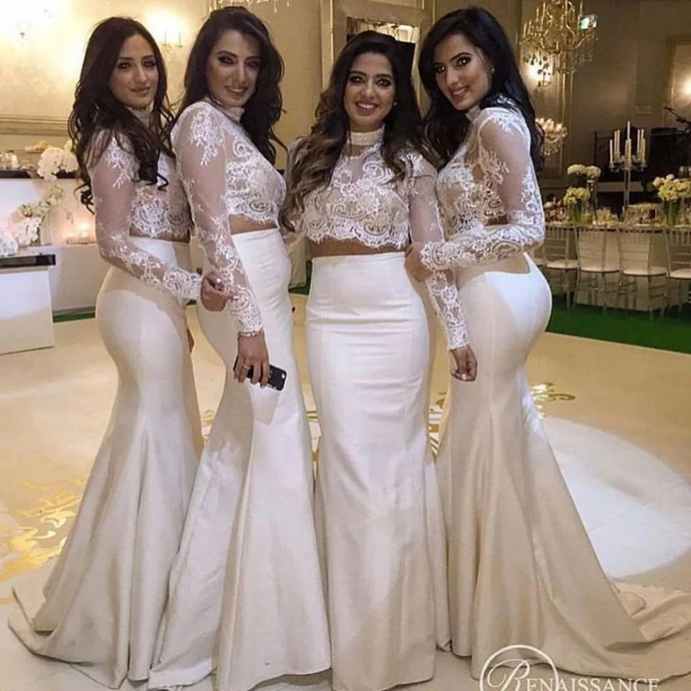 2017 Elegant white Two Piece font b Bridesmaid b font font b Dresses b font with