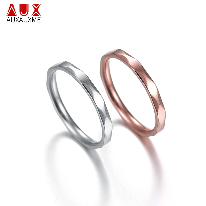 

Auxauxme 2mm Simple Rhombus Rings For Couple Jewelry Silver Rose Gold Titanium Stainless Steel Wedding Engagement Ring