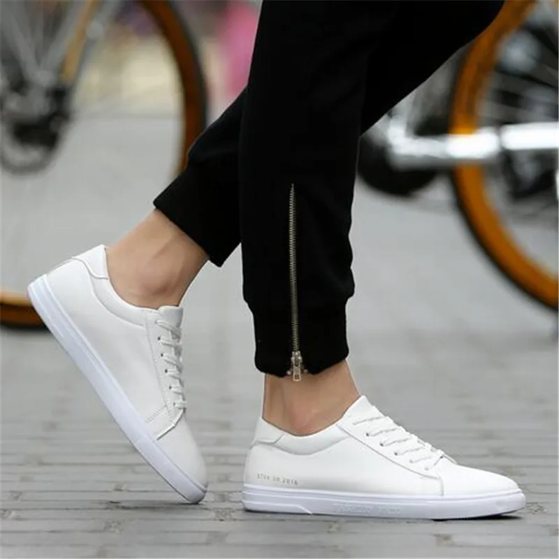

New Fashion White Shoes Men's Flats Leather Outdoors Walking Mens Trainers Lace Up Casual Shoes For Adults Zapatillas Hombre