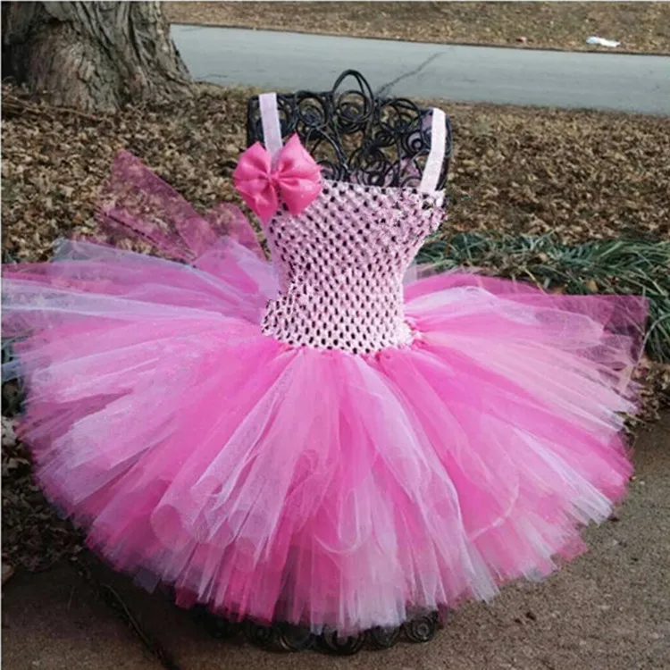 Милый комплект для девочек из 2 слоев платье-пачка для малышей с корсетом с кружевами «кроше» Детское балетное платье-пачка с бантом и оголовье, набор Наряд принцессы, для вечеринок