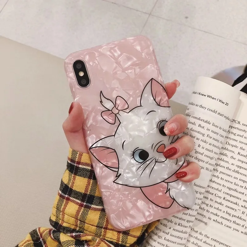 Милый розовый чехол Marie Cat для iPhone 6, 6 S, 7, 8 Plus, матовый чехол из ТПУ с раковиной для iPhone XS MAX, XR, X S, задняя крышка, чехол