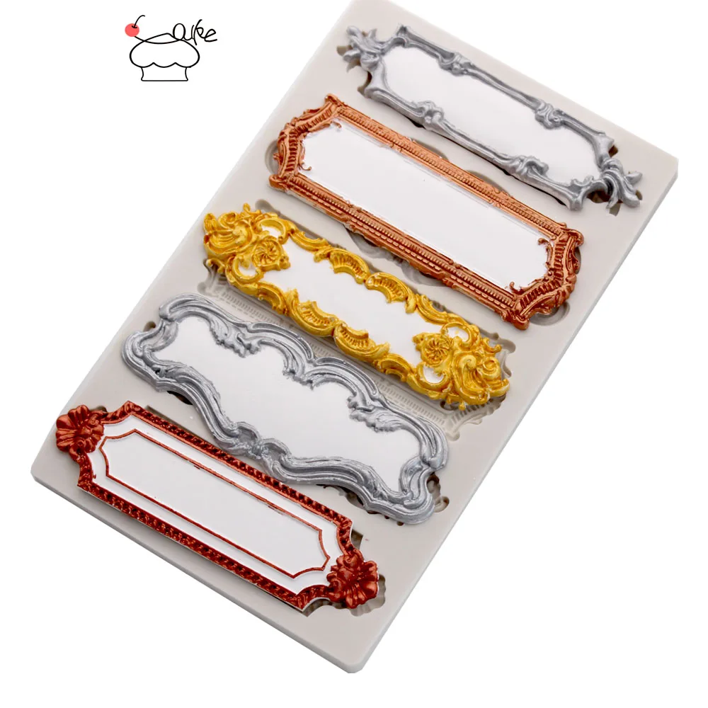 

Aouke Five Style Of Retro Frame Decorating Molds Cake Silicone Mold Sugarpaste Candy Chocolate Gumpaste Clay Mould J143
