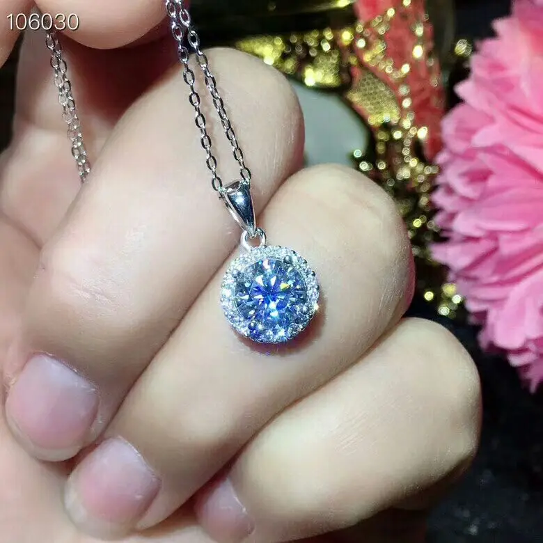MeiBaPJ настоящий муассанит драгоценный камень Ювелирный Набор 925 цельное серебро классический цветок ожерелье серьги кольцо Свадебные ювелирные изделия для женщин - Цвет камня: Necklace 7.5mm