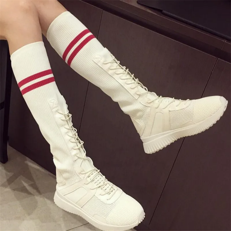 

Palms Spring Autumn Winter Shoes Women Over The Knee Sexy High Heels Wedge Boots Stretch Fabric Sock Boots Students Boots