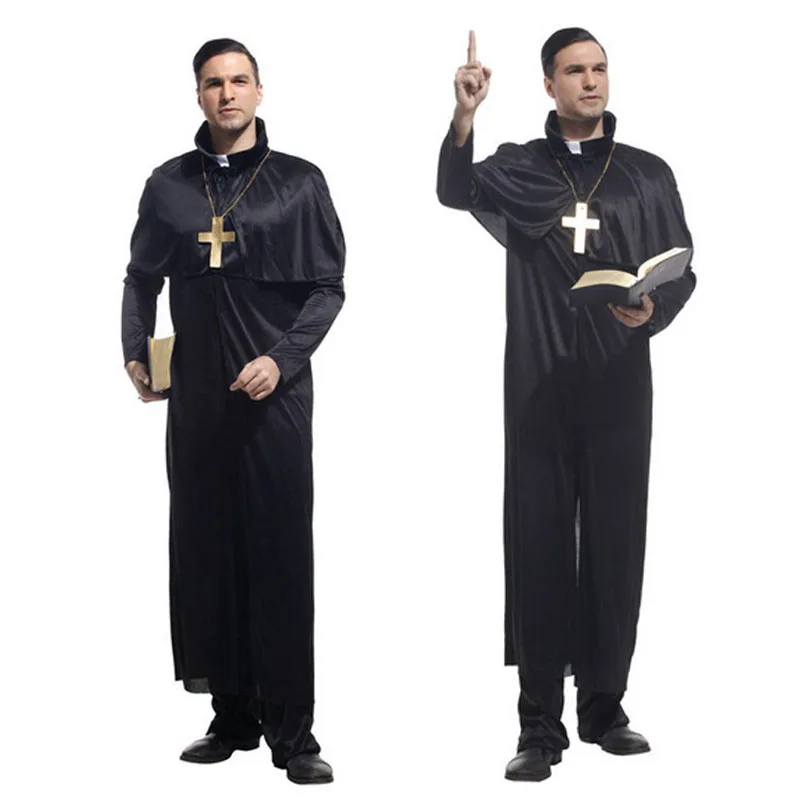 Adult Men Clergyman Priest Holy Cosplay Costume Halloween Masquerade