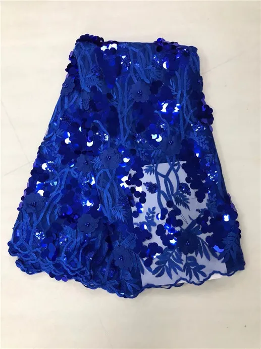 

African high quality velvet sequence French Nigerian sequins net tulle mesh Swiss lace fabric for dress 5yards/lot Royal blue
