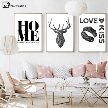 

NICOLESHENTING Nordic Art Deer Abstract Canvas Poster Minimalist Print Motivational Wall Picture for Living Room Home Decoration