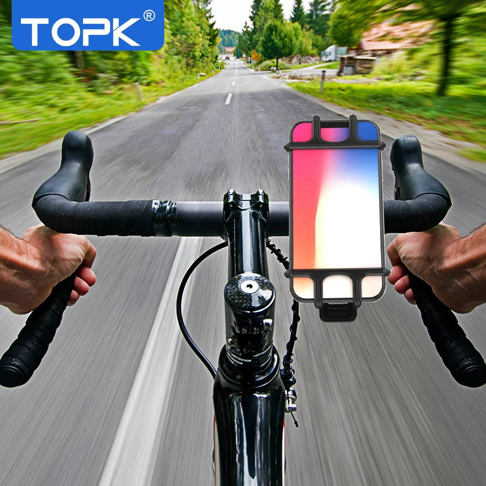 

TOPK Bicycle Phone Holder for iPhone Samsung Xiaomi Huawei Universal Adjustable Silicone Bike Phone Holder GPS Mount Bracket